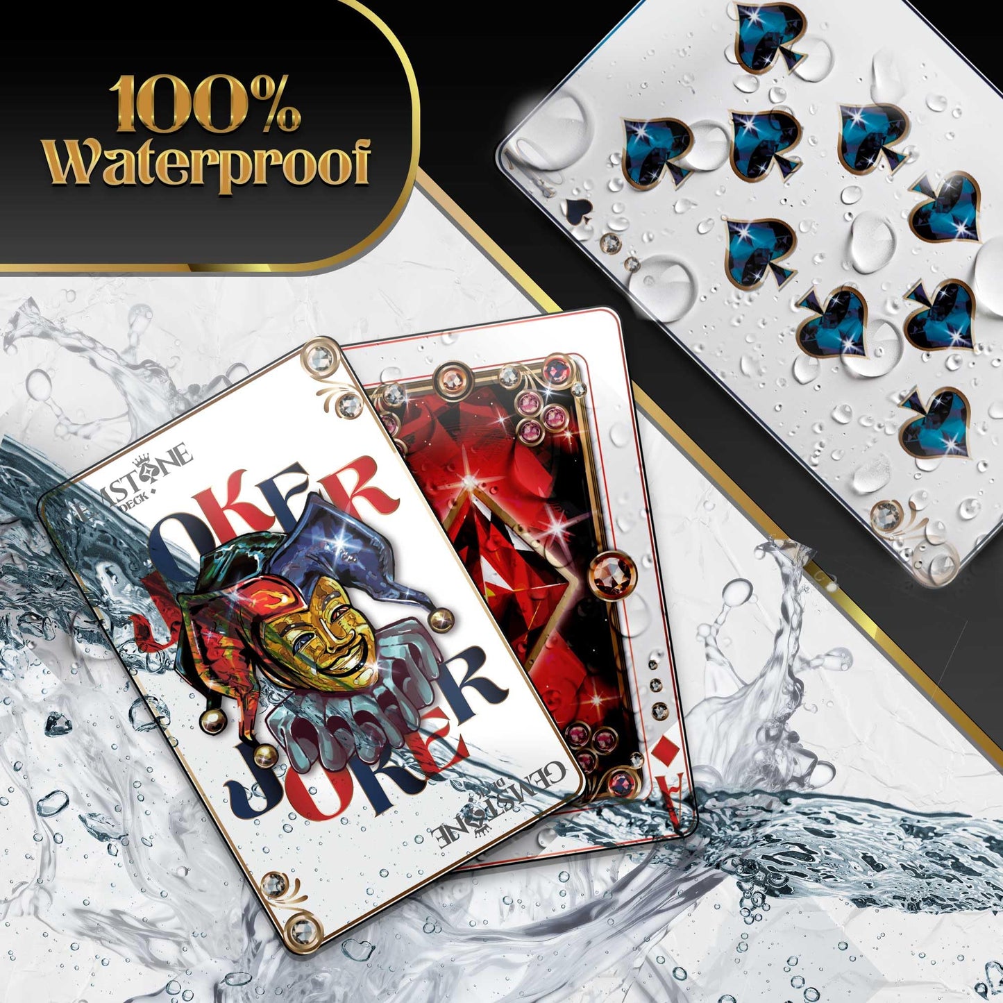 Gemstone Deck enhanced Waterproof Playing Cards 100% Plastic Water Proof for Pool Beach Hot Tub Camping Travel Gift Set with 54 Cards 2 Jokers & Carrying Case