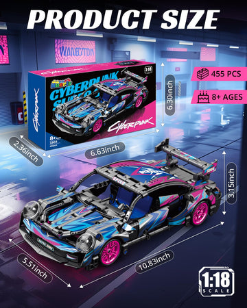 Nueris 1:18 Technic Super Sports Cars Model Sets - 455 Pcs Cyberpunk Moc Building Block Car Raceing Engineering Toys - Gift Idea
