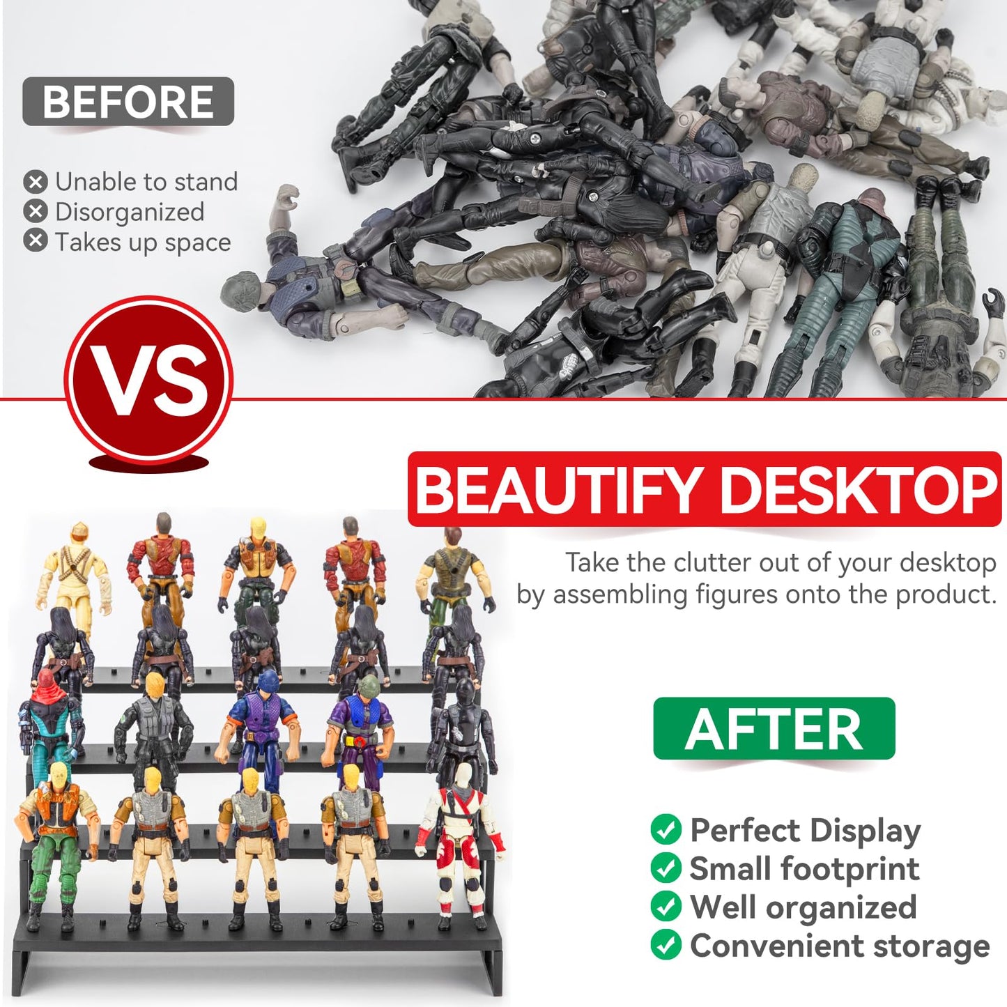 Sixpoints 3.75 Inch Action Figure Display Shelf With Peg,4 Tier Toy Collectibles Organizer, Compatible With 1/18 Scale Vintage S