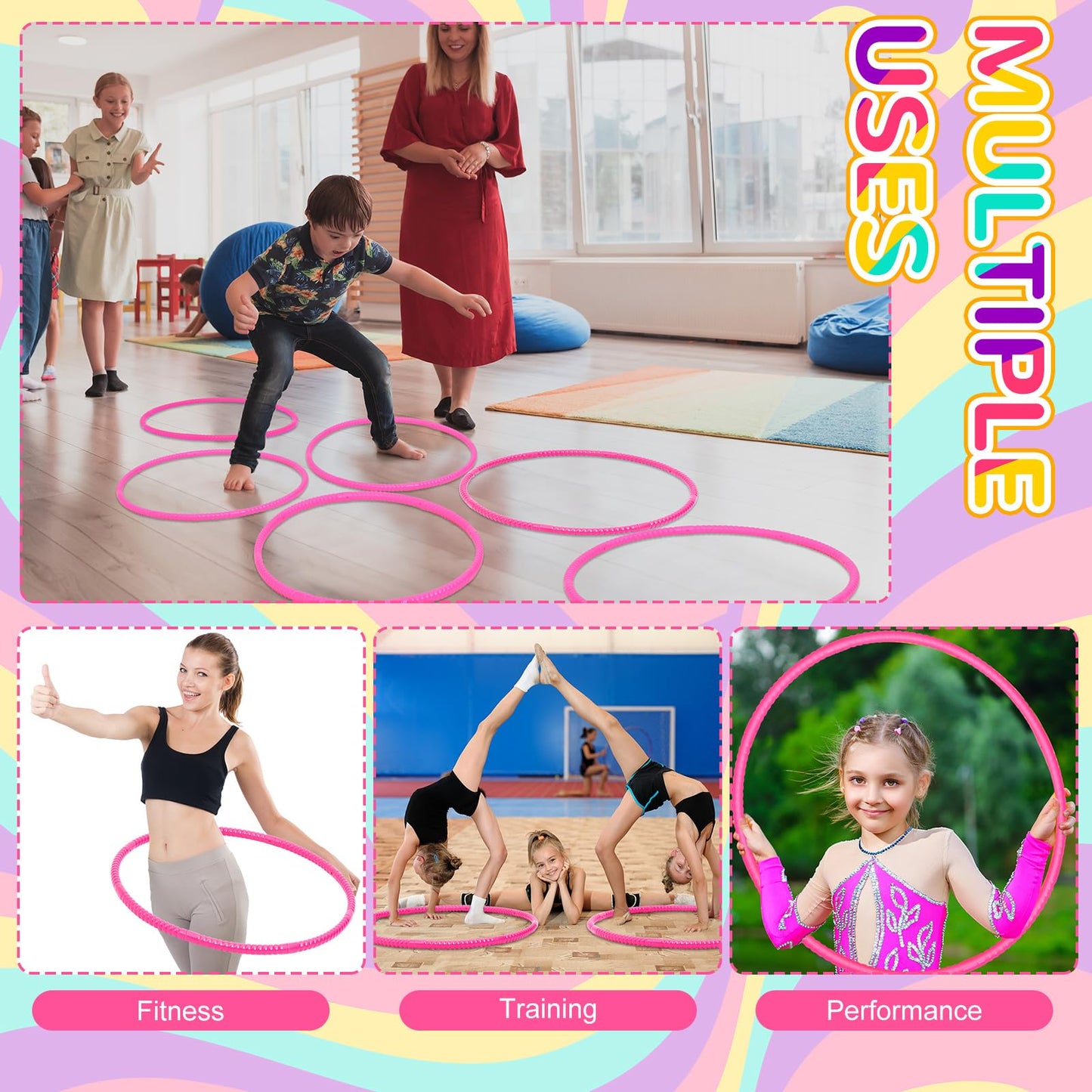 Poen 10 Pcs Exercise Hoop Adjustable Detachable Plastic Toy Hoop Colored Hoop Circles Playground Toys For Gymnastics Games Dog A