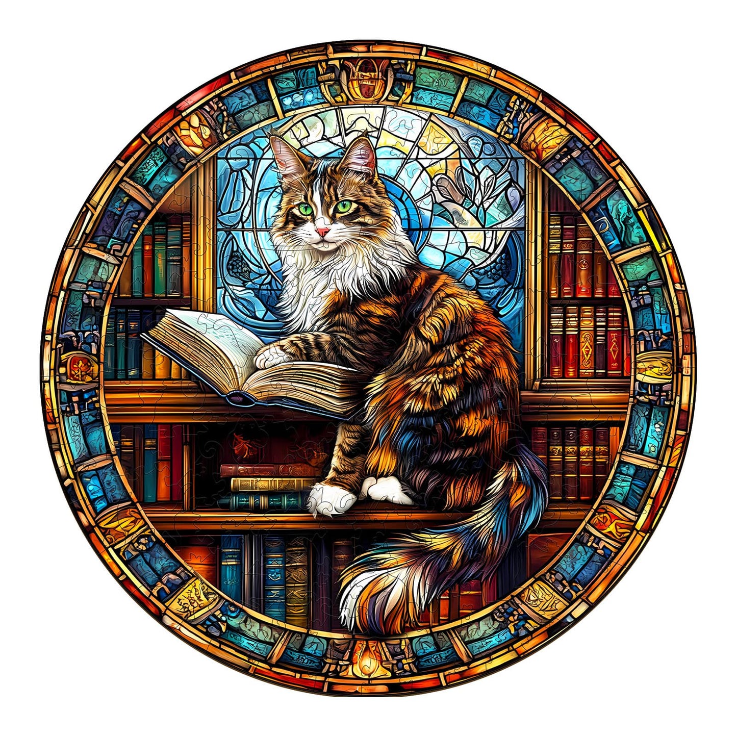 Wooden Puzzles For Adults - Challenging Maine Cat Library Adult Puzzle, Unique Animal Shaped Wooden Jigsaw Puzzles For Adults, C