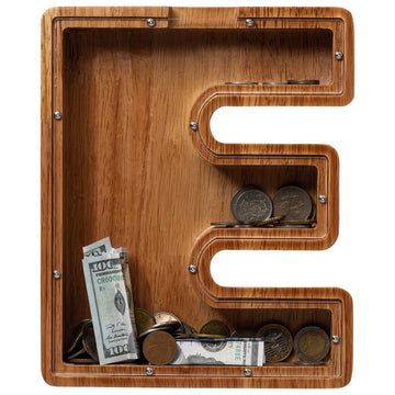 Piggy Bank for Kids Boys Girls, Wooden Large Letter Piggy Bank Alphabet Money Bank with Initial E, Coin Bank Fun Gifts for Birth