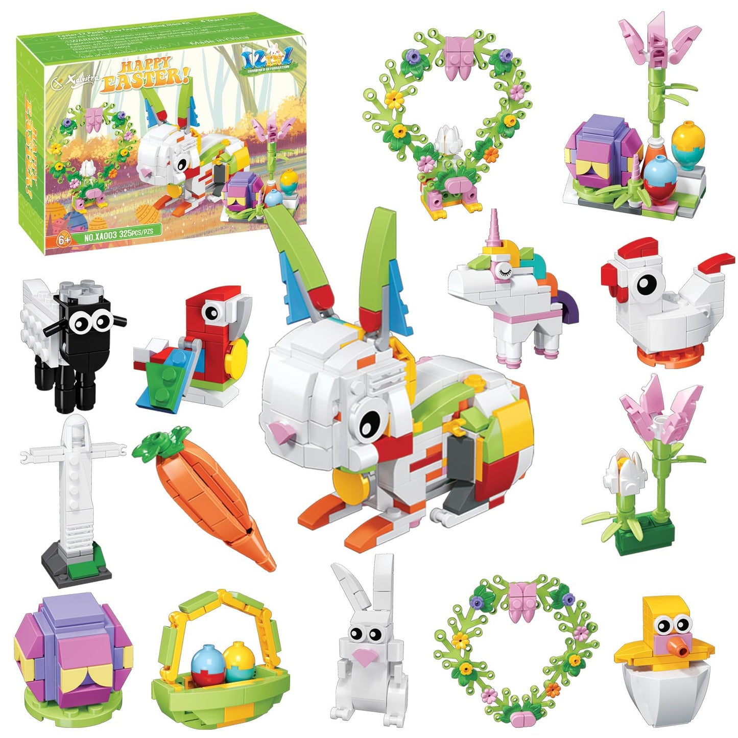 12Pcs Easter Egg Fillers Building Kits, Easter Rabbit 12 In 1 Building Blocks Set, Easter Bricks Toy Gift Easter Egg Fillers, Ea