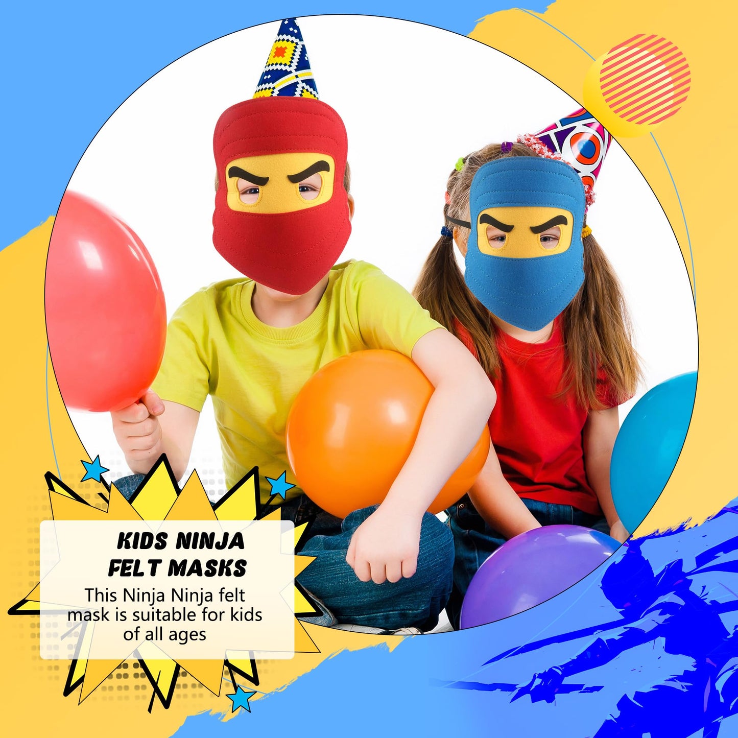 Rcanedny 20 Pieces Kids Ninja Masks Felt Elastic Cartoon Mask for Boys Girls Halloween Costume Party Supplies Ninja Theme Birthd