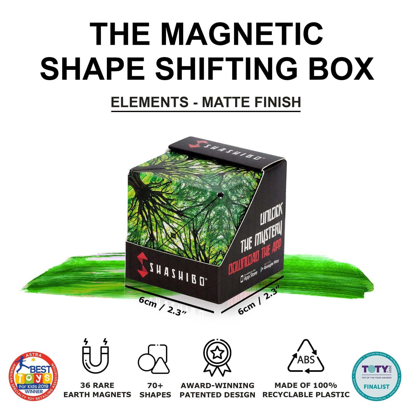 Shashibo Shape Shifting Box - Award-Winning, Patented Fidget Cube W/ 36 Rare Earth Magnets - Transforms Into Over 70 Shapes, Download Fun In Motion Toys Mobile App (Original Series - Elements)