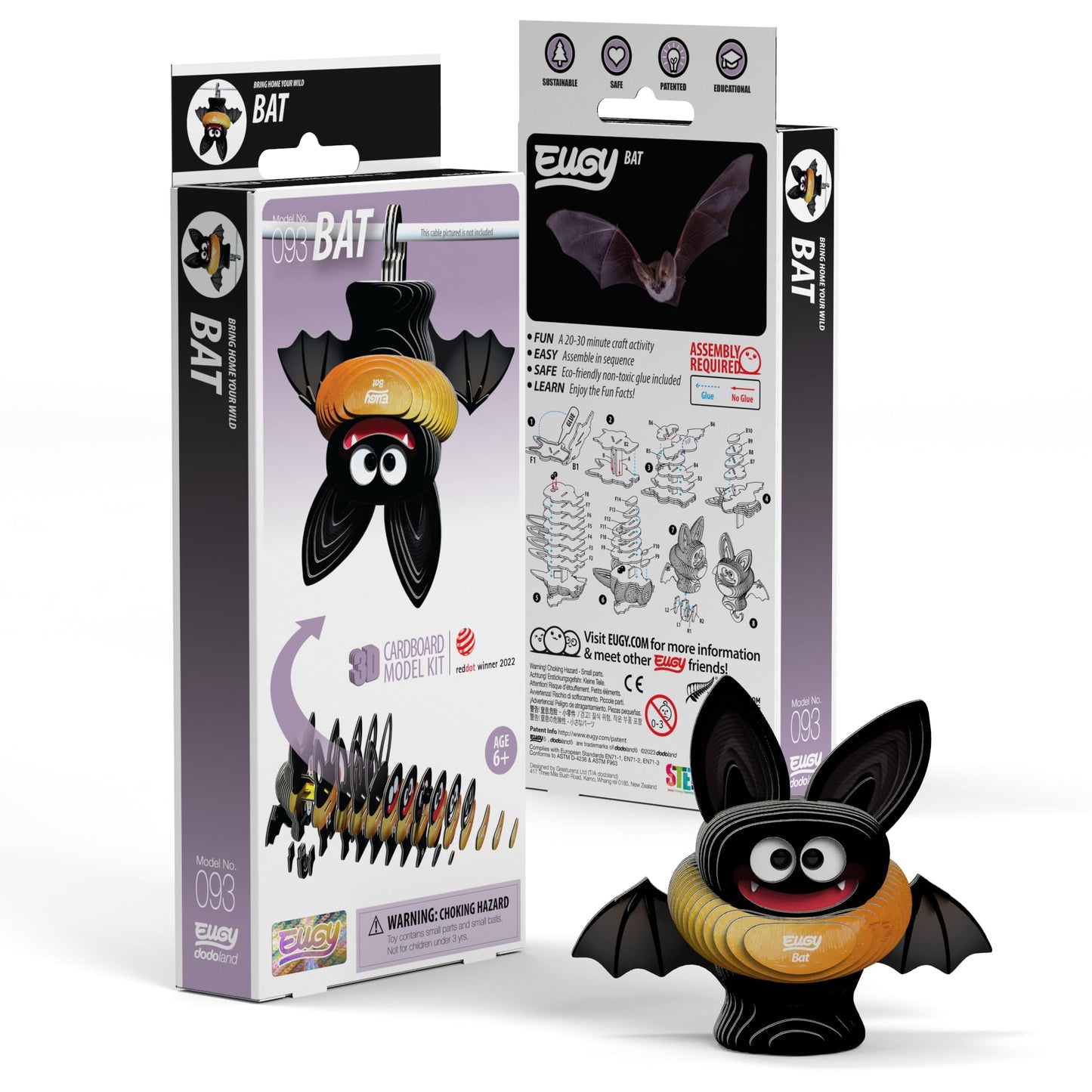 Eugy Bat 3D Puzzle, 31 Piece Eco-Friendly Educational Learning Puzzles For Kids 6+