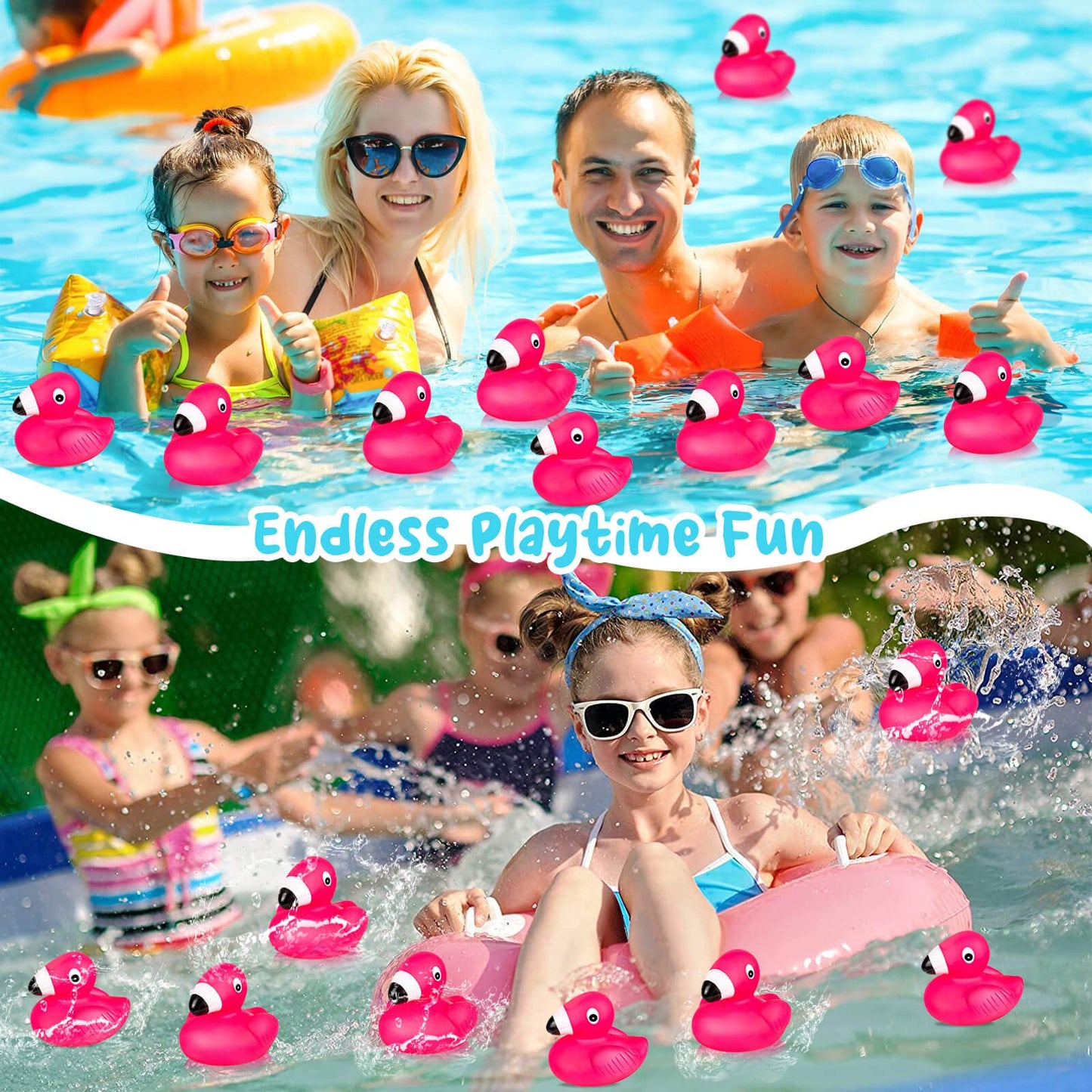 Flamingo Rubber Duckies For Kids, 24Pcs Pink Flamingo Duck Bath Toys Cute Floating Squeaky Mini Rubber Ducks For Baby Shower, Ca