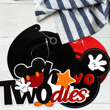 LINGTEER Mickey Oh Twodles Birthday Swirls Streamers - Cheers to Boys 2nd Birthday Kids Two Years Old Mouse Bday Party Hanging D