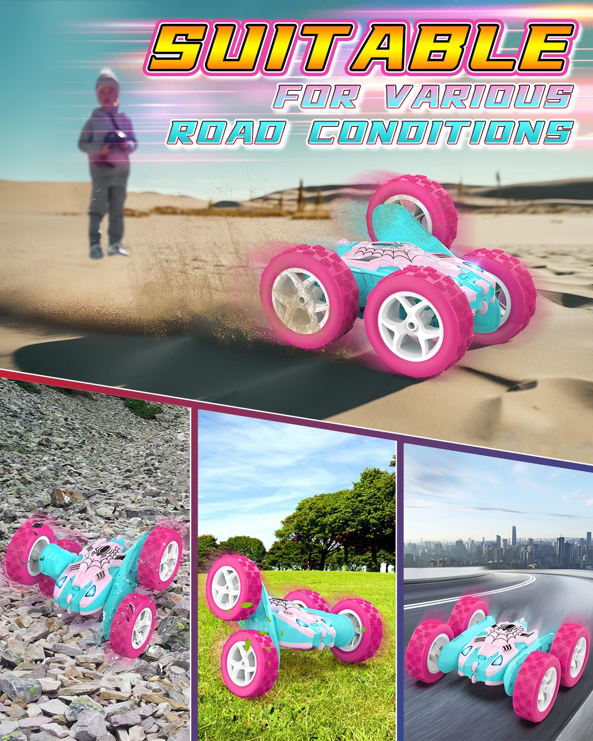 Blissbud Pink Spider Remote Control Car for Girls, Kids Race RC Cars for Girl, Princess Toys for Age 6 7 8 9 10 Christmas Birthd