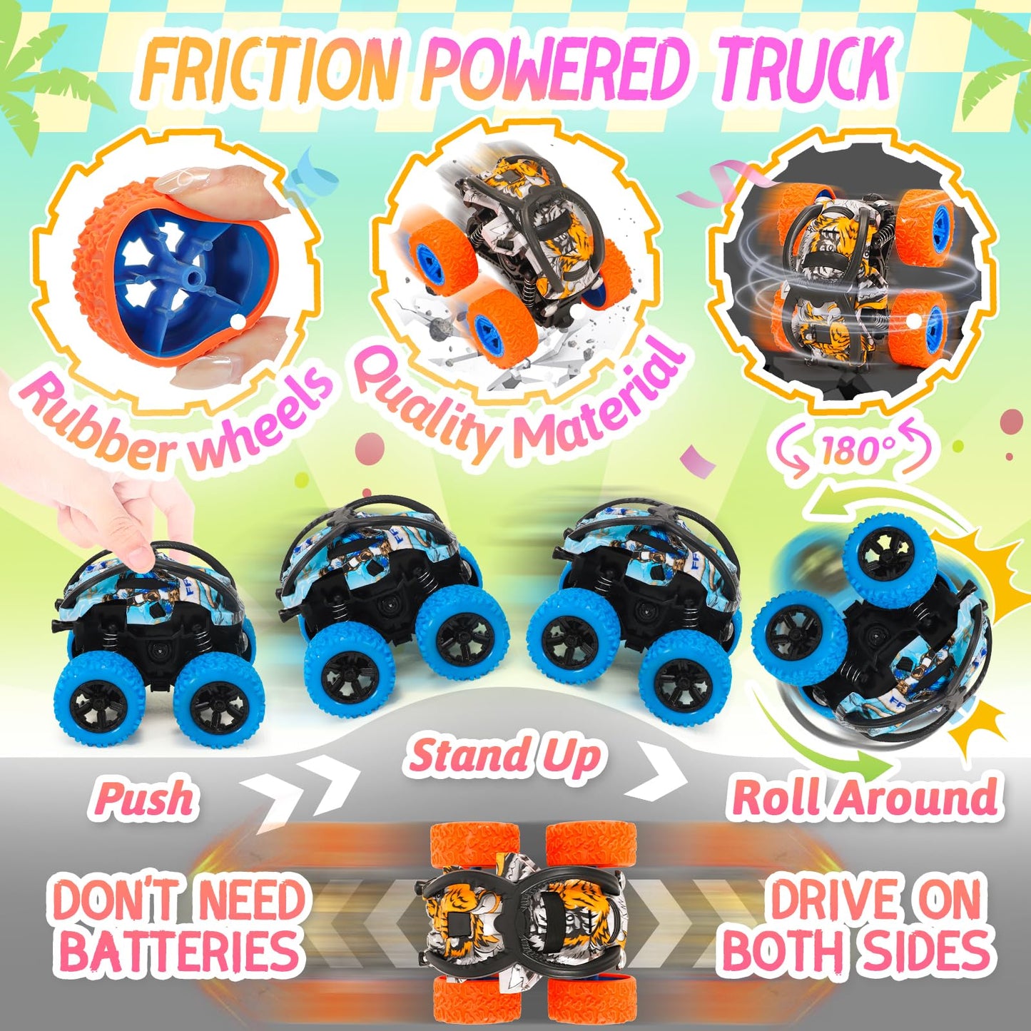 SevenQ Toy Cars for Kids Ages 4-8, 56Pcs Monster Truck Toys Pull Back Cars with Storage Box, Race Cars Party Favors for Toddler