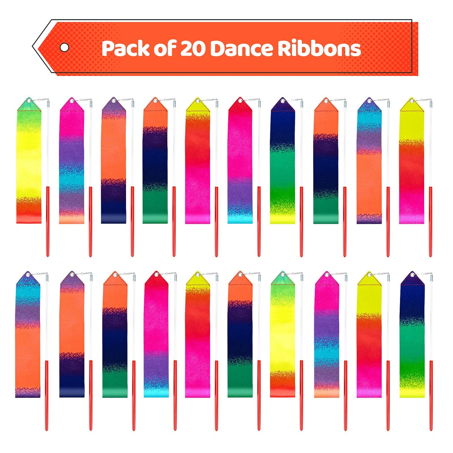 Hapmars 20 Pack Ribbon Dancer Wands For Kids, Rainbow Streamers, Party Favors Goodie Bags Stuffers, Girls Birthday Gifts For Dan