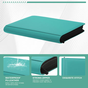 Toploader Binder Trading Card Binder Storage Hold up 288 Cards 9-Pocket Top Loader Binder with Sleeves for 3x4 Rigid Toploaders Hard Cases (9Cyan5)