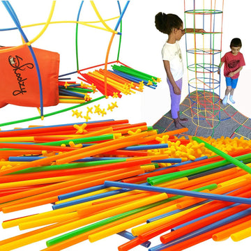 Skoolzy Straw Constructor Stem Building Toys 200+ Piece Set - Durable Interlocking Plastic Educational Toys For Toddlers To Develop Fine Motor Skills Engineering Learning Building Blocks - 5 Pack