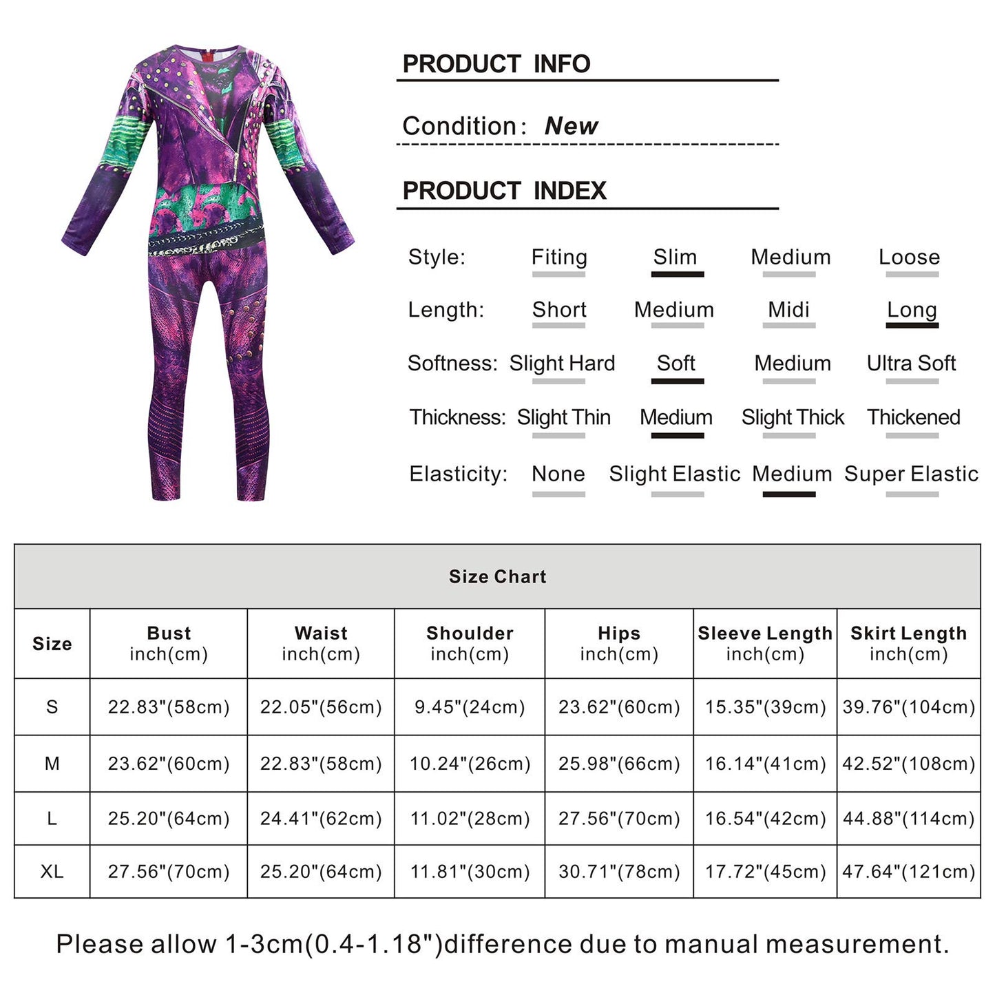 Amzapparel Descendants Mal Costume Girls Popular Musical Cosplay Clothes With Wig Kids Long Sleeve Jumpsuit Halloween Party Outf