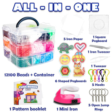 FUNZBO 12000 5mm Fuse Beads Kit Iron Set - Easter Toys Gifts for Kids Crafts for Girls Ages 8-12, Arts and Crafts for Kids Ages