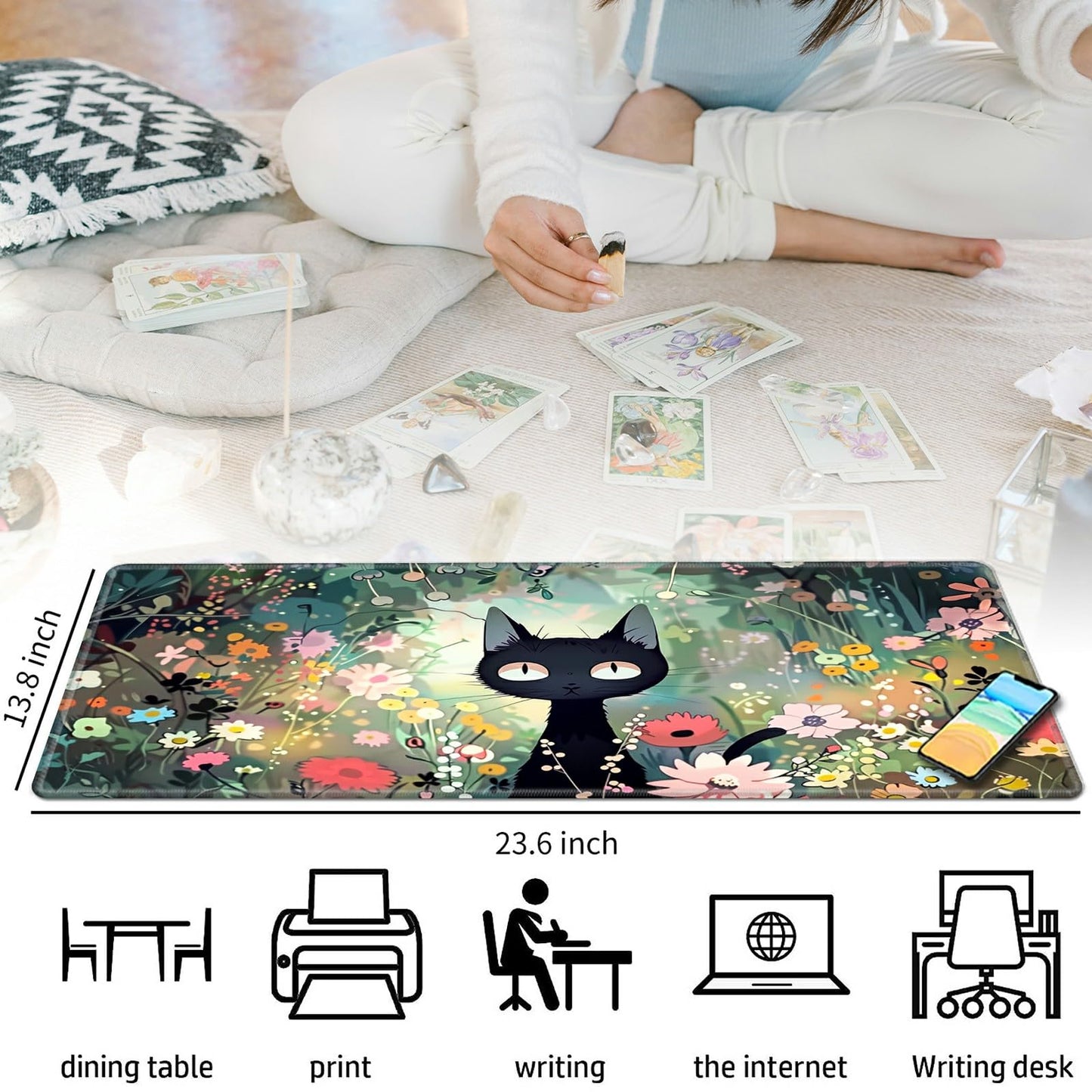 Bfdhgqzc Black Cat Among Flowers For Mtg & Tcg Playmat, 24'' X 14'' Mouse Pad For Mtg/Rpg/Ccg Trading Card Games