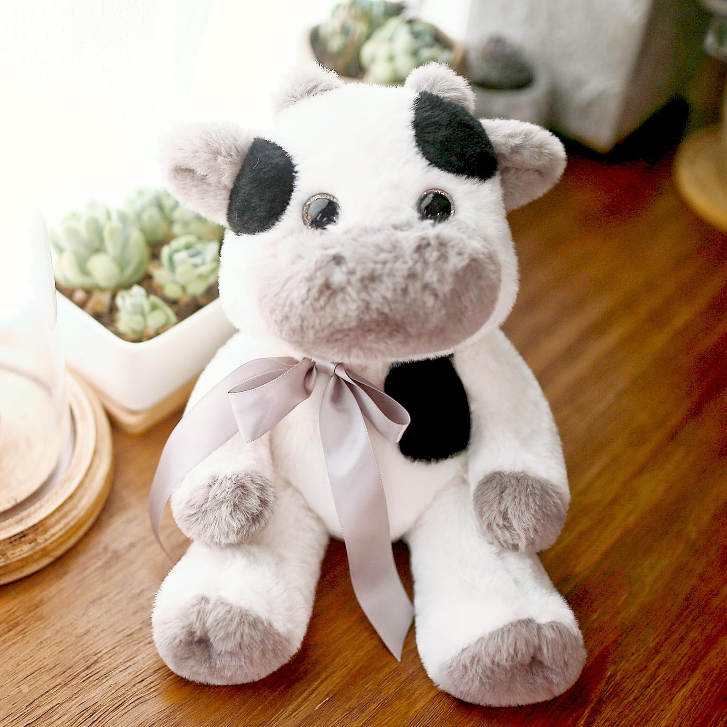 uoozii Warmable Cow Stuffed Animal - 12" Microwavable Weighted Plush, Black & White, Non-Shedding, Coolable & Heatable for Kids & Adults