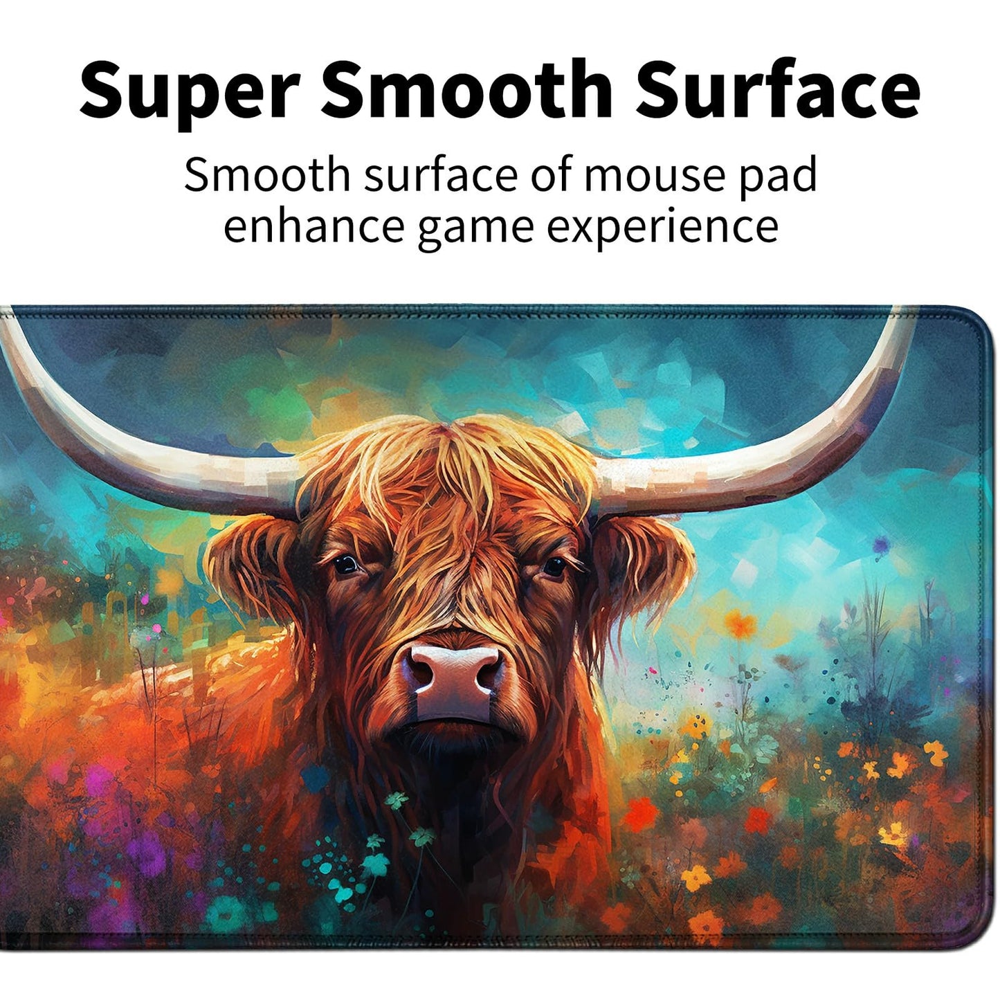 Highland Cow And Flowers For Mtg & Tcg Playmat Mouse Pad,Bfdhgqzc 24'' X 14'' Game Mat For Mtg/Rpg/Ccg Trading Card Game Playmat