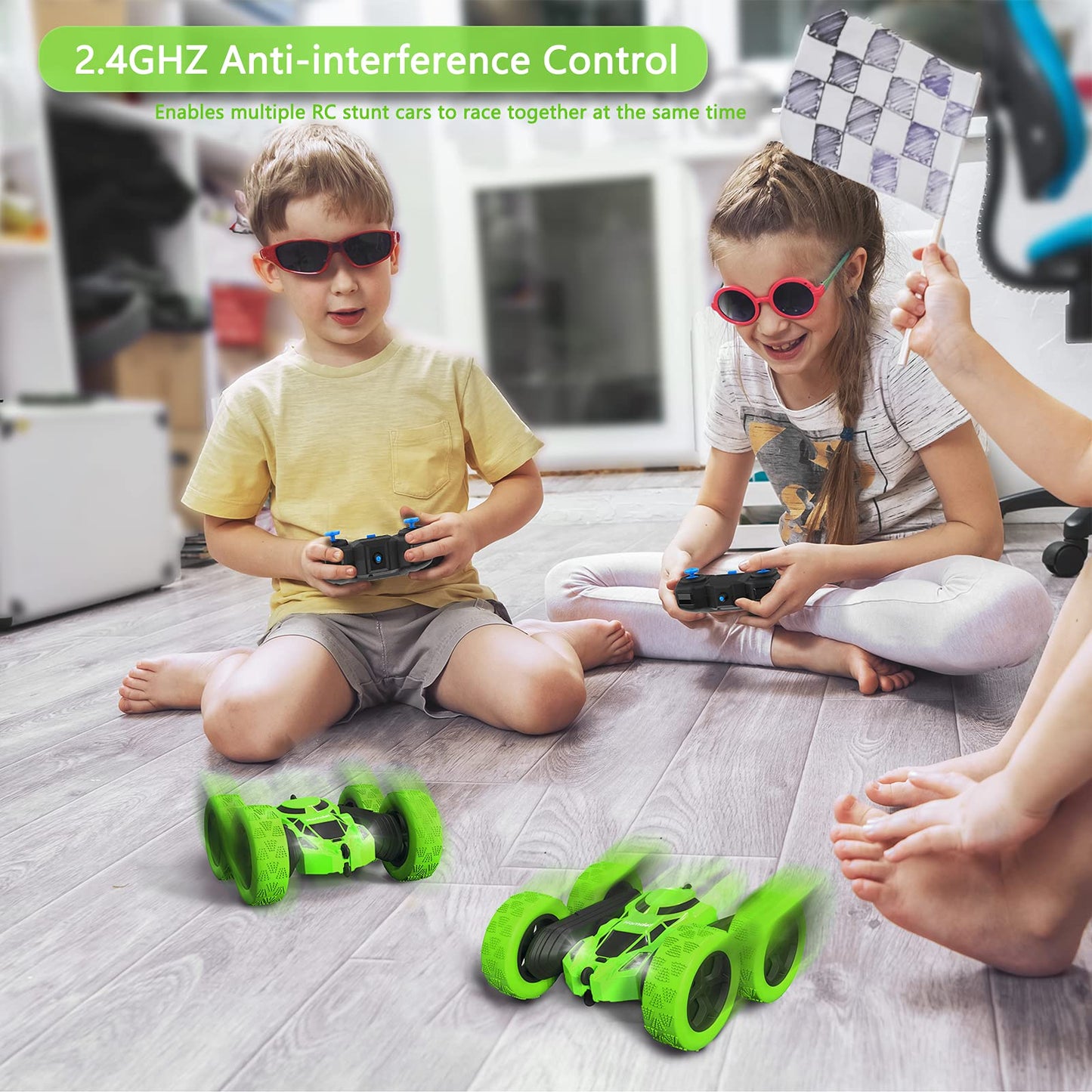 Remote Control Car, Hamdol Double Sided 360Rotating 4Wd Rc Cars With Headlights 2.4Ghz Electric Race Stunt Toy Car Rechargeable