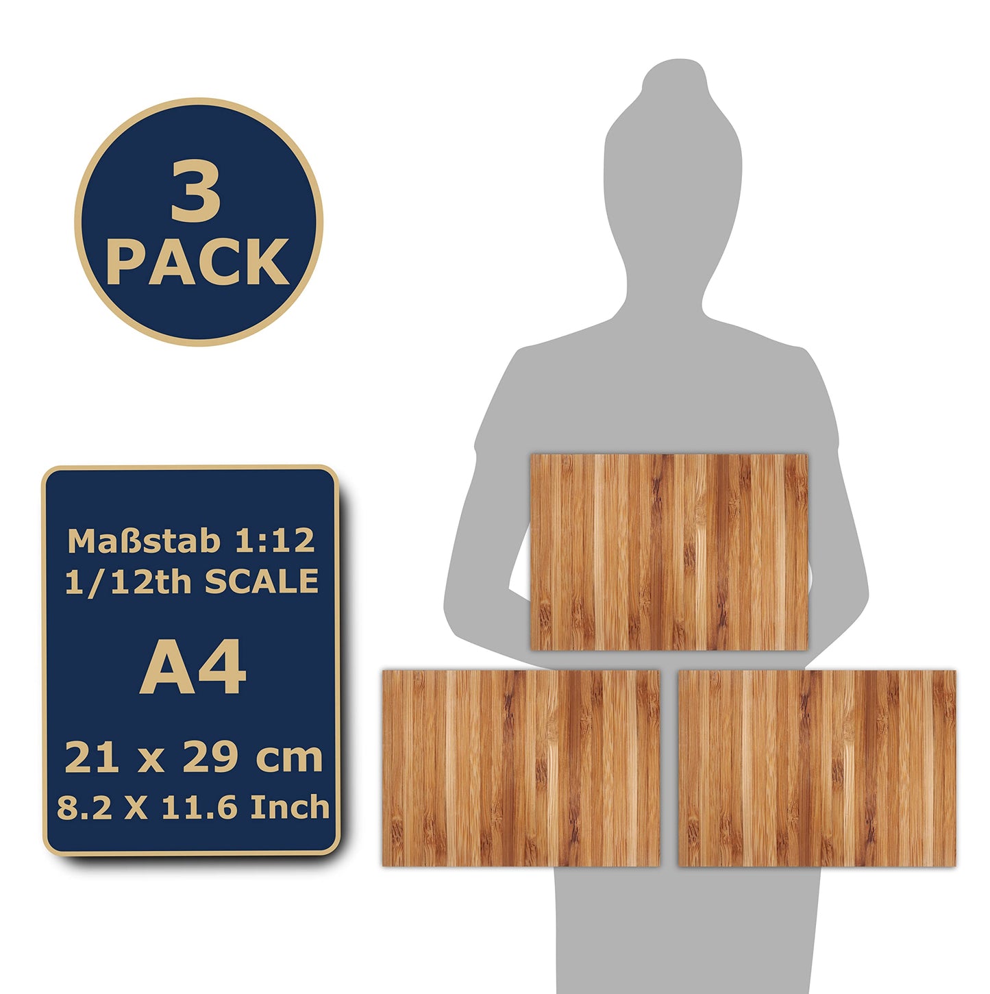 3 Sheets Self-Adhesive Flooring For Dollhouse 1:12 Scale (Bamboo)