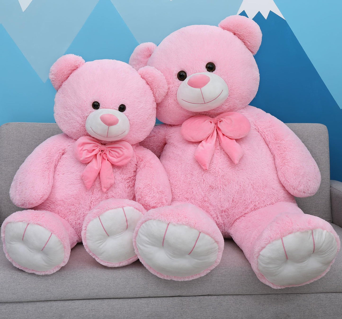 Morismos Big Teddy Bear 4 Ft Stuffed Animal For Mom, 47In Cuddly Stuffed Pink Bear, Baby Shower Decor,Life Size Giant Teddy For