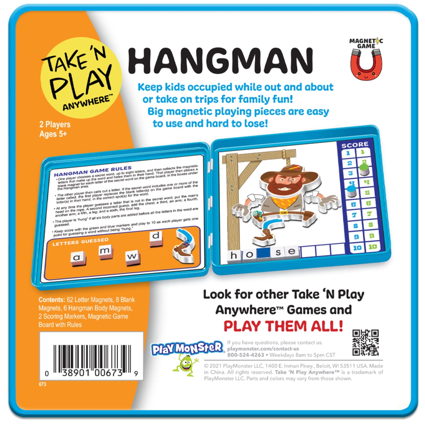 Playmonster Take N Play Anywhere - Hangman - Easy To Use, Hard To Lose - Fun On The Go Travel Game - For Ages 5+