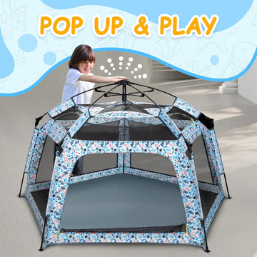 Funsland Baby Playpen Pop-Up Tent - Outdoor & Indoor Play Tent For Beach With Canopy Travel Bag Portable Play Yard For Babies & Toddlers (Ocean)