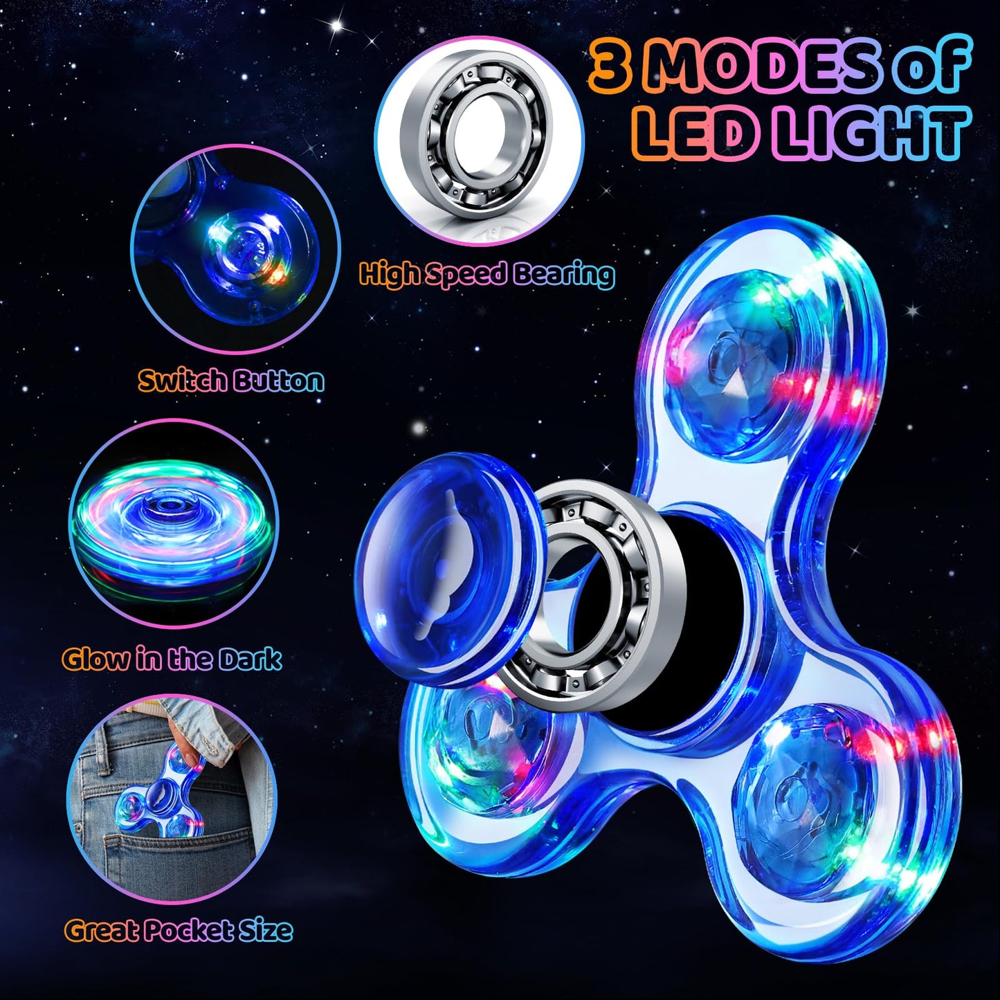 Fidget Spinner For Kids 2 Pack, Light Up Sensory Fidget Toys Adults Kids 4-8-12 With Autism Adhd, Valentines Day Gifts For Kids