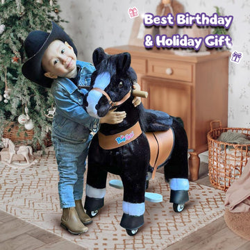 Pony Cycle Kids Riding Toys Horse Ride-On Pony Rider (With Brake/ 36' Height/Size 4 For Age 4-8) Riding Walking Horse Toy Plush Giddyup Boys & Girls For Indoor & Outdoor Rocking Animal Brown Ux426