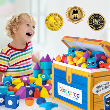 Blockaroo 100-Piece Magnetic Foam Blocks – Colorful STEM Building Toys for Toddlers & Preschool Kids, Ideal Bath Toy & Engineering Fun