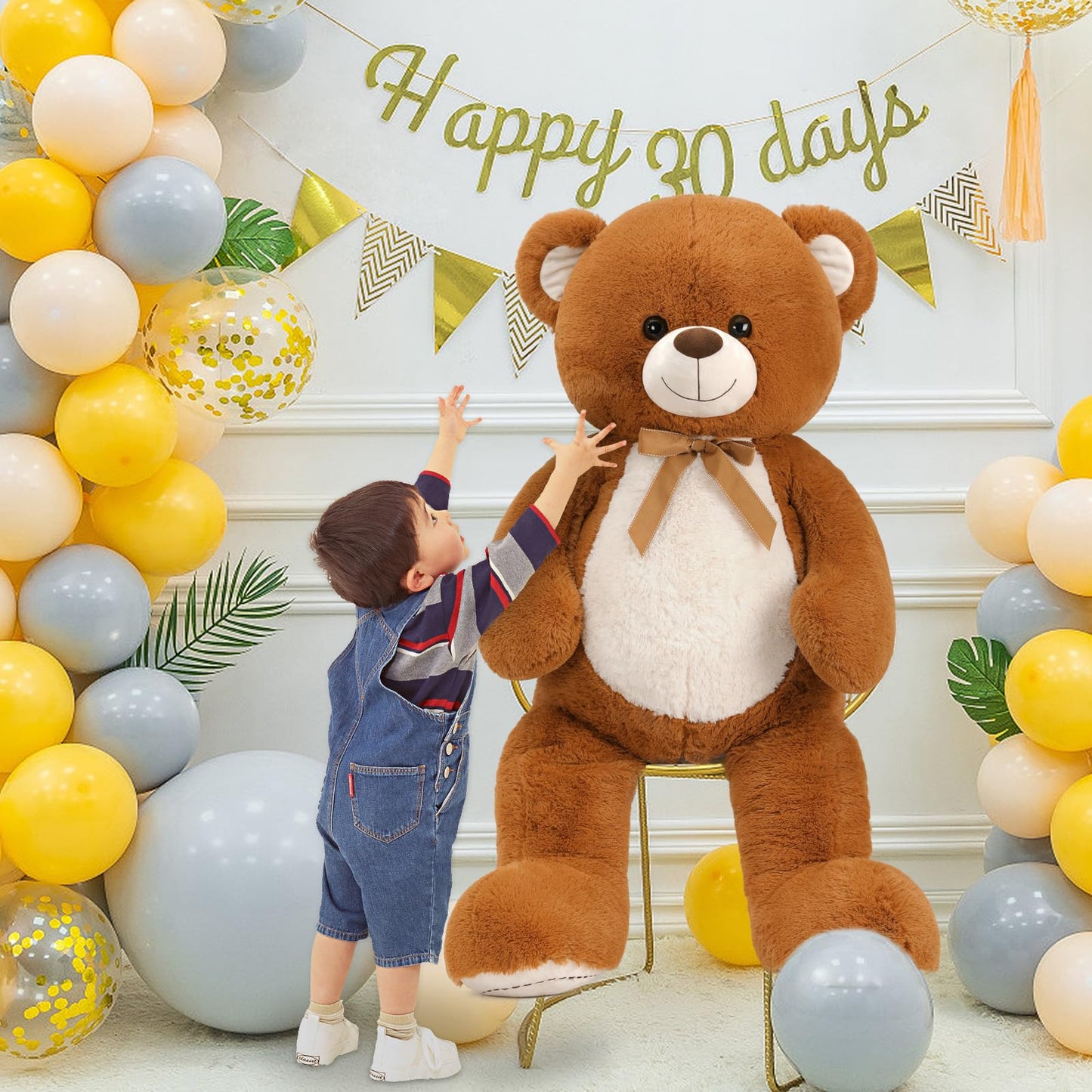 Tezituor 52 Big Teddy Bear - Fluffy Dark Brown Life Size Plush Stuffed Animal for Baby Showers, Kids & Girlfriend Gifts