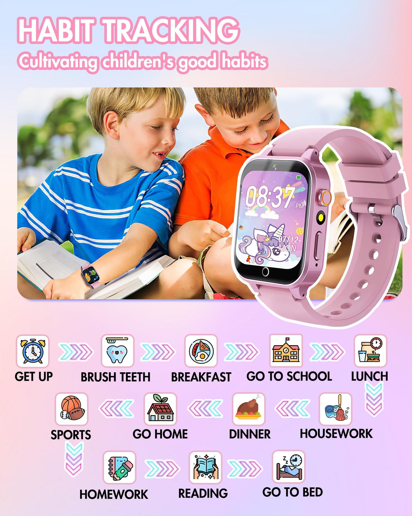 Smart Watch For Kids With Video Camera Music Player Educational Birthday Gifts Toys For 6 7 8 9 10 11 12 Year Old Girls