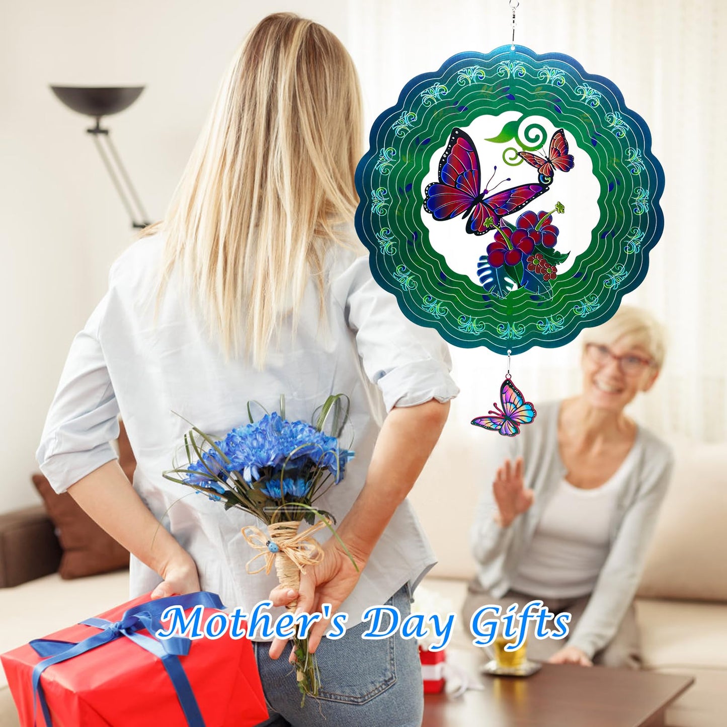 Butterfly Metal Wind Spinners, Butterfly Gifts For Women Mom Grandma Wife Men, 12 Inch 3D Stainless Steel Hanging Wind Spinner F