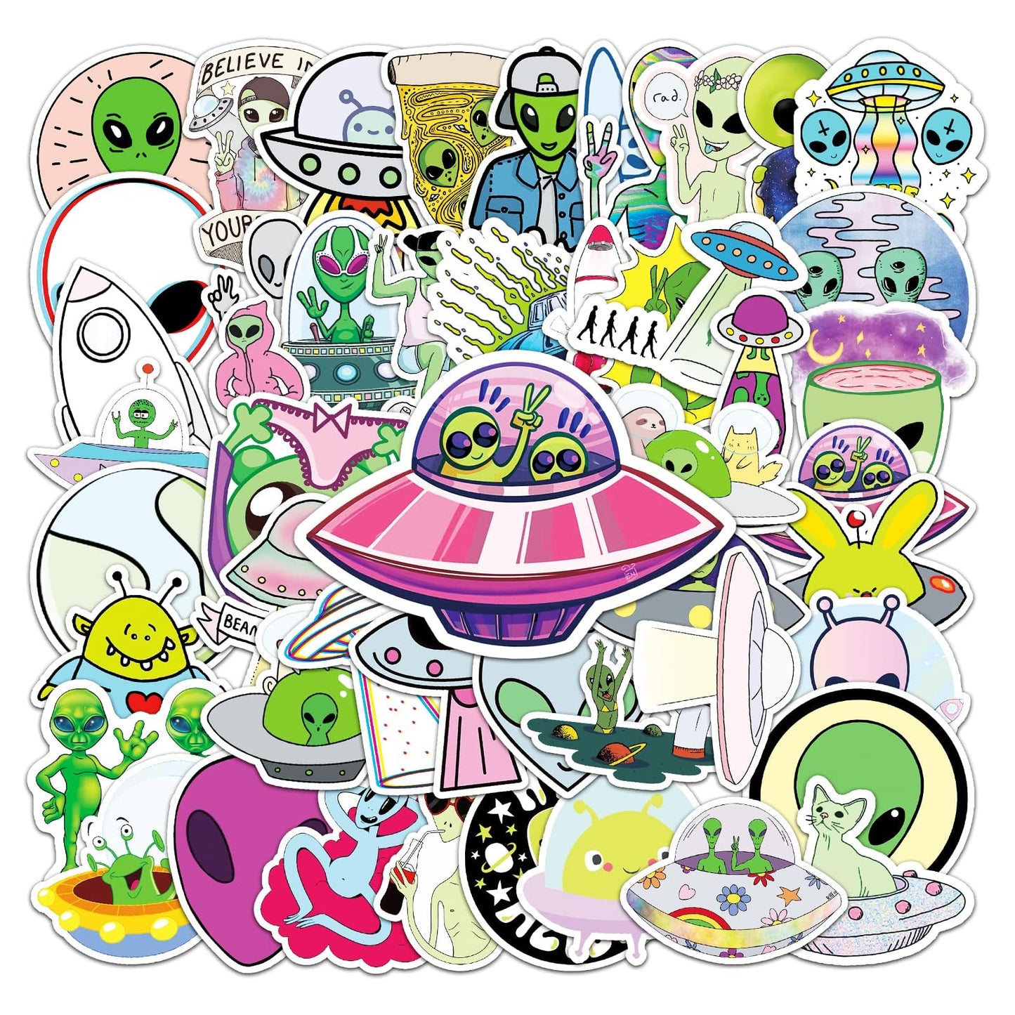 Alien Stickers, Cool Ufo Stickers For Teens,Vinyl Waterproof Stickers, Laptop Skateboard Computer Stickers For Kids, Teens, Adul