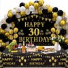 Trgowaul 30th Birthday Decorations - Black Gold Banner, Tablecloth, 60 Latex Confetti Balloons, Perfect Party Supplies for Him & Her