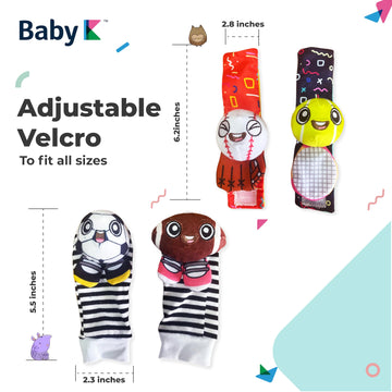 Baby K Baby Rattle Socks & Wrist Toys (Set K) - Newborn Toys For Baby Boy Or Girl - Brain Development Infant Toys - Hand And Foot Rattles Suitable For 0-3, 3-6, 6-12 Months Babies