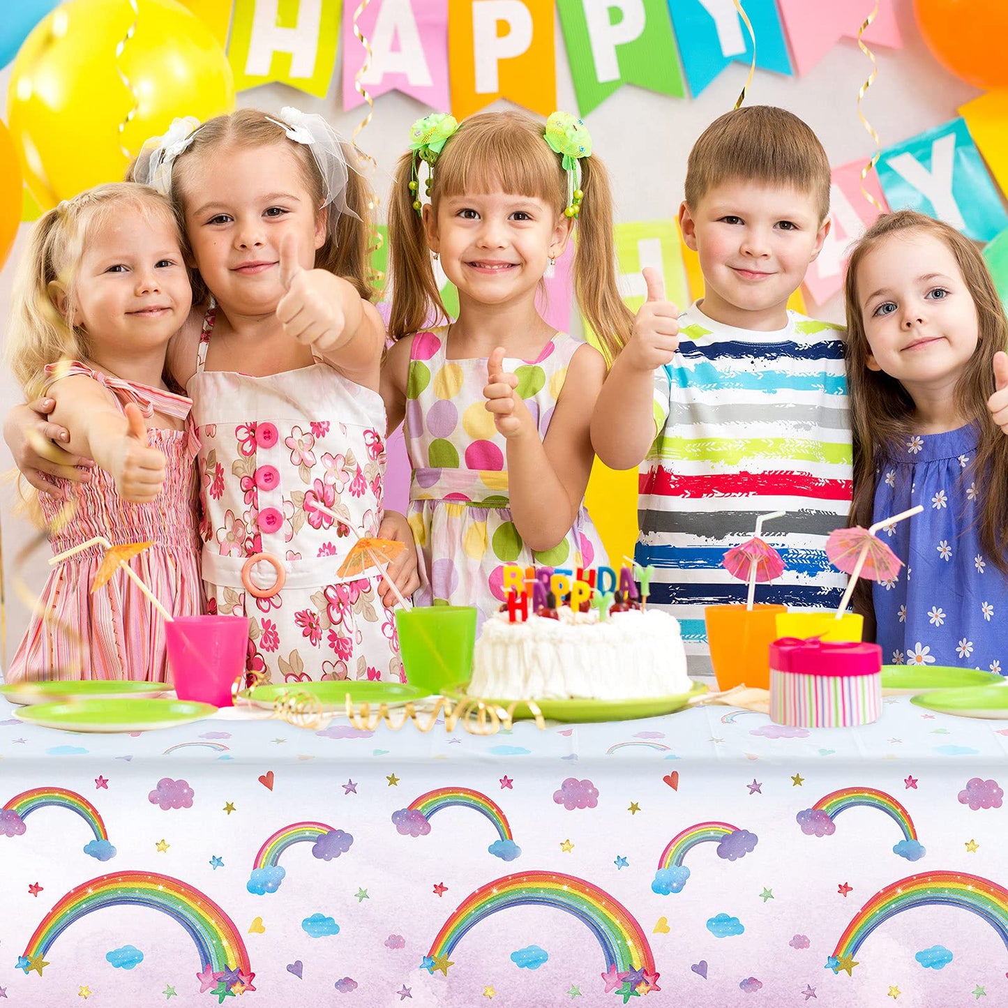 Rainbow Tablecloths Disposable Plastic Rainbow Waterproof Table Cover Rectangular Rainbow Clouds Fiesta Carnival Table Covers Fo
