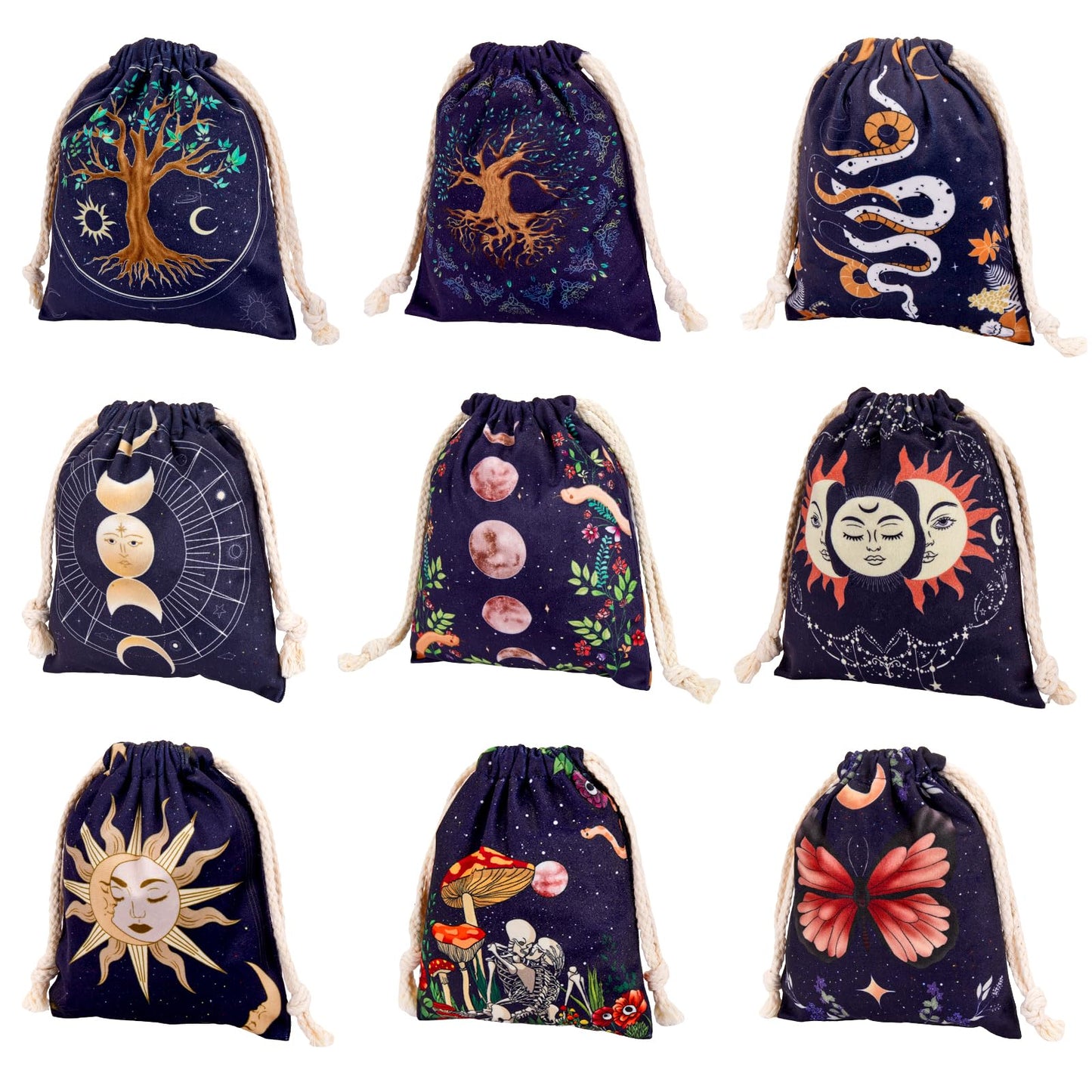Xsylohxl Tarot Bag Kit 9 Pcs Tarot Card Bags And Pouches Tarot Deck Holder Storage Gift Velvet Bags With Sturdy Drawstrings Also