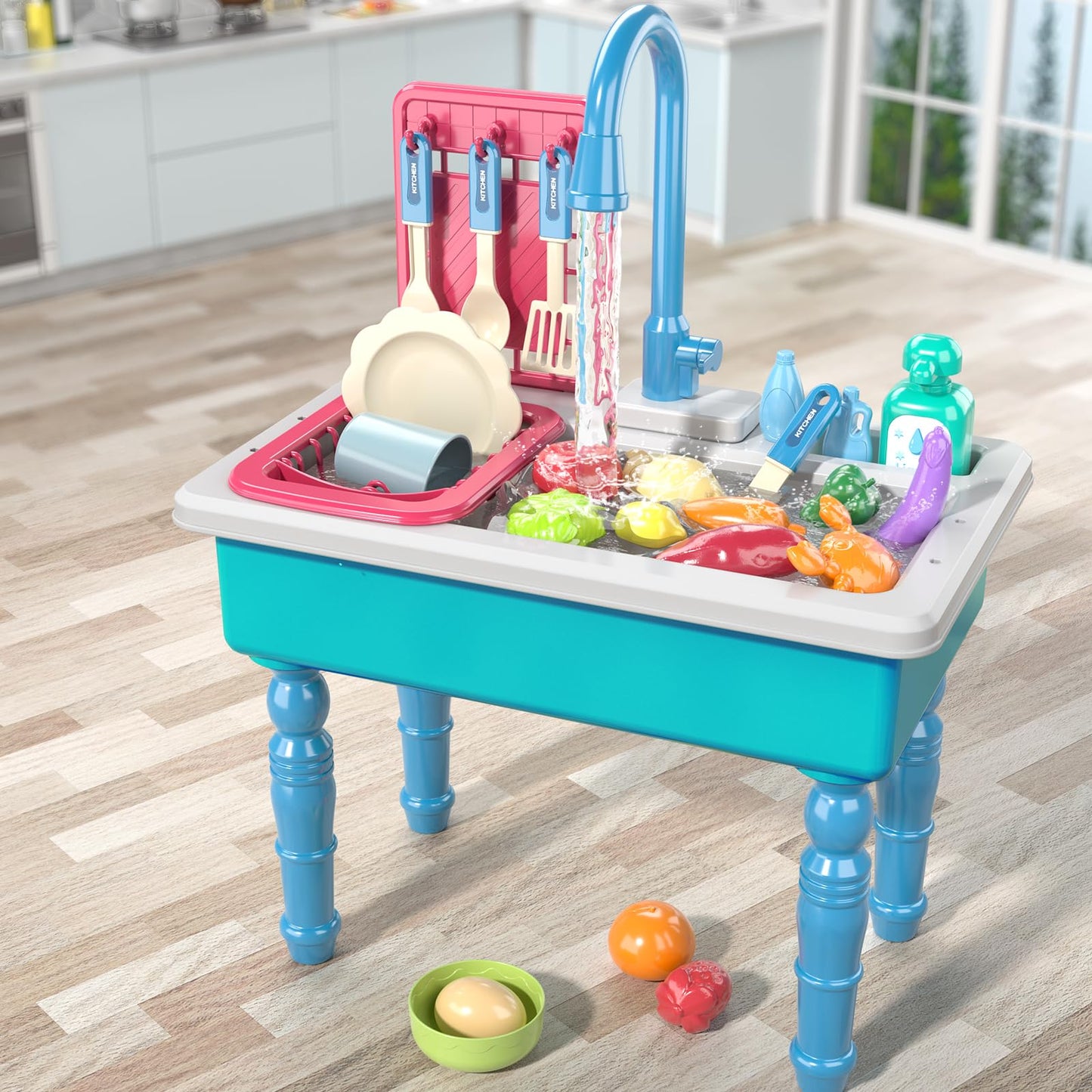 Smartchef Play Kitchen Sink Toys, Blue Electric Dishwasher Playing Toy With Running Water, Play Food & Tableware Accessories, Ki
