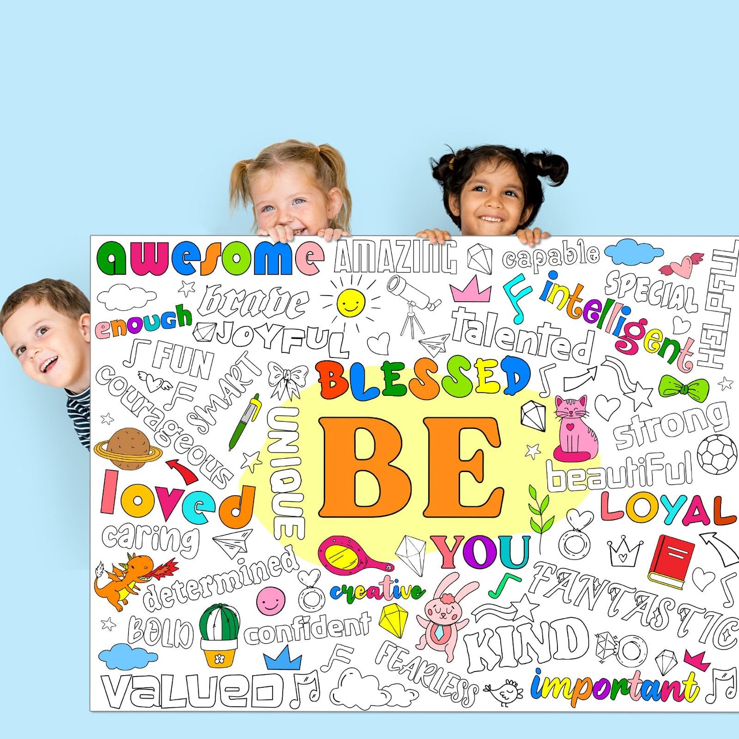 Giant Motivational Positive Coloring Poster For Kids Be Huge Inspirational Quotes Coloring Tablecloth Large Positive Coloring Bo