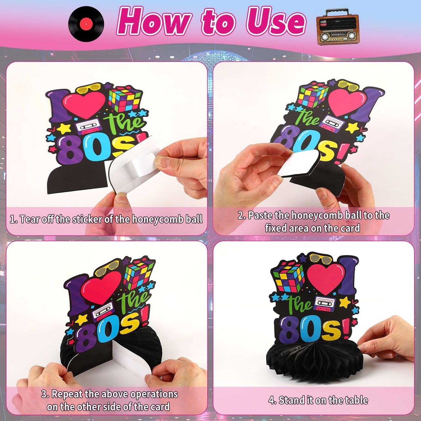 DTOFOOT 10 Pcs 80s Party Decorations, 1980s Table Honeycomb Centerpieces Back to the 80s Decor for Retro Party Photo Props Birth