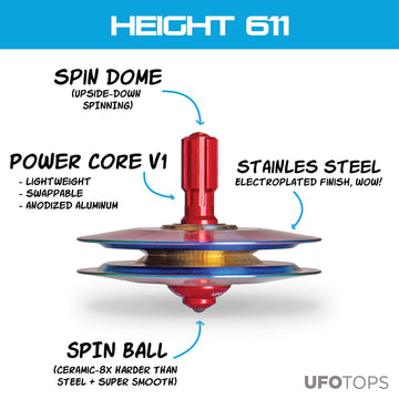 Plexity Labs Ufo Tops - Height 611 - Metal Spinning Top - Inspired By The 1986 Soviet Union Ufo Incident - Psychedelic Steel Ufo
