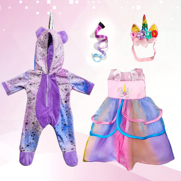 WONDOLL 18-inch Doll Clothes Set - Unicorn Outfit with Hair Clip & Headband - Purple - Compatible with All 18 inch Dolls