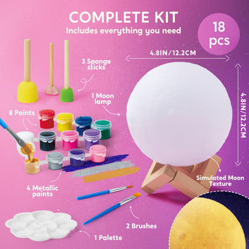 Klever Kits DIY 3D Moon Night Light - Paint Your Own Acrylic Galaxy Lamp, White, Model 60113, Arts and Crafts Kit for Kids