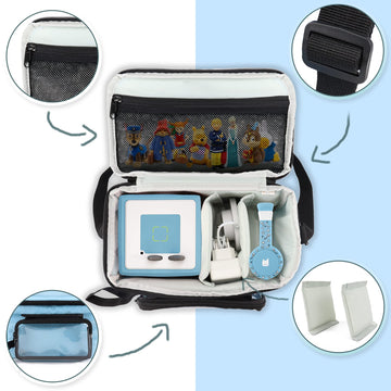 Annmore Tonies Carrying Case - Blue Leather Travel Bag with Clear Pocket for Toniebox and Figures
