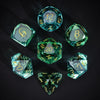 Udixi 7-Piece Glass Dice Set D&D, Multifaceted Diamond-Cut Glass Dnd Dice For Dungeons And Dragons Rpg Tabletop Games (Green And