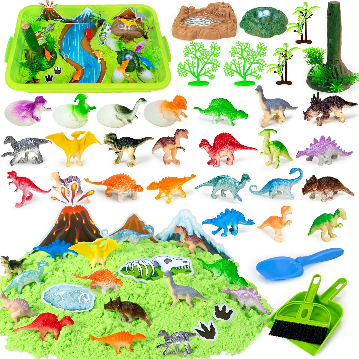 Bloolilies Play Sand Kits For Kids,Sensory Bin Sandbox To Create A Mini Dinosaur Park With 2Lbs Magic Sand| Dinsoaur Figures| Ma