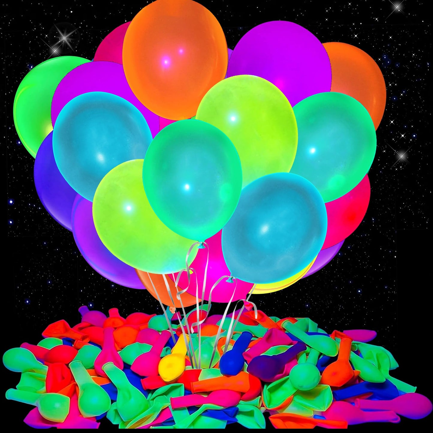 150Pcs Uv Neon Balloons, Neon Glow Party Balloons Uv Black Light Balloons Glow In The Dark For Birthday Decorations Wedding Glow