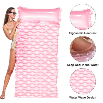 PARENTSWELL 2 Pack Inflatable Pool Floats mature-themed 71''x33'' Large Pool Raft Water Lounge Float with Headrest Floating Mat Swimming Floaties for mature-themeds (Blue Pink)
