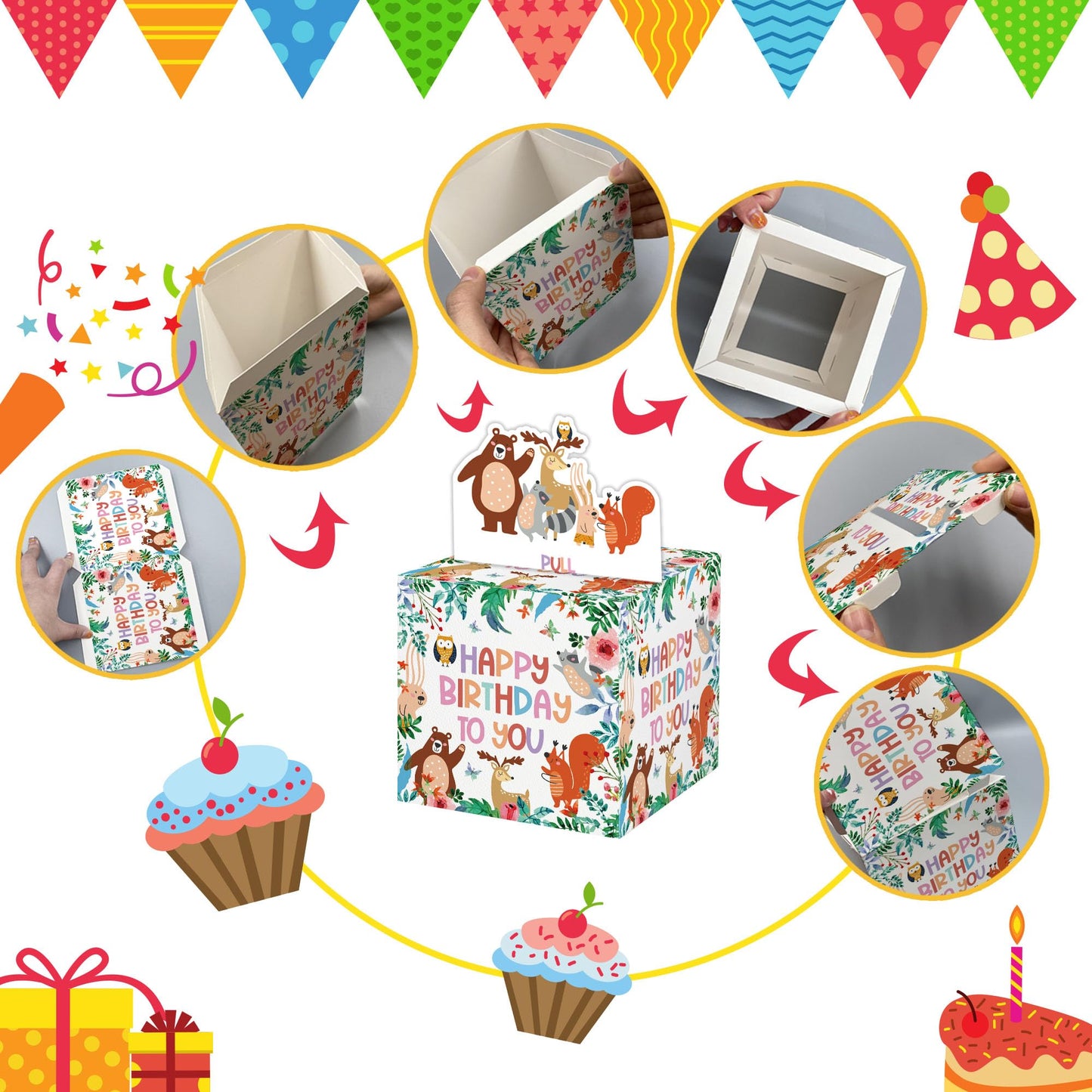 Birthday Surprise Money Box, Woodland Animal Party Favors, Money Gift Boxes For Cash For Birthday, Woodland Birthday Party Suppl